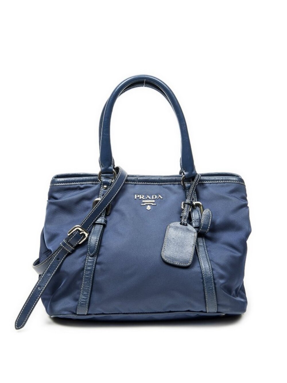 Prada Horizon Tal Convertible Gaufre Tote Blue Nylon Canvas